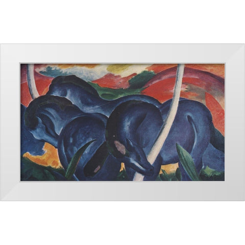 The Blue Horses White Modern Wood Framed Art Print by Marc, Franz