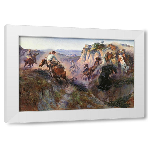 Wild Horse Hunters White Modern Wood Framed Art Print by Russell, Charles Marion