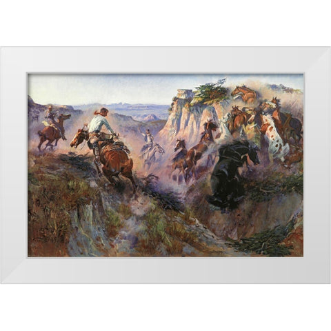 Wild Horse Hunters White Modern Wood Framed Art Print by Russell, Charles Marion