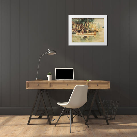 Caught Napping White Modern Wood Framed Art Print by Russell, Charles Marion