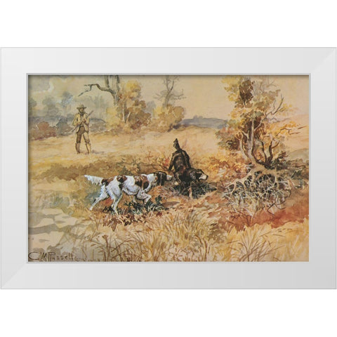 Huntsman and Dogs White Modern Wood Framed Art Print by Russell, Charles Marion