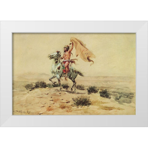 Indian Signaling White Modern Wood Framed Art Print by Russell, Charles Marion