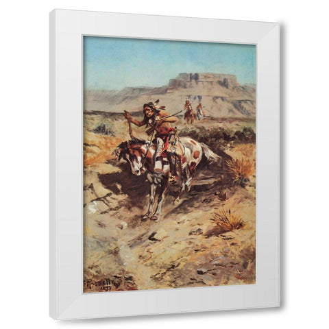 Indians on Horseback White Modern Wood Framed Art Print by Russell, Charles Marion