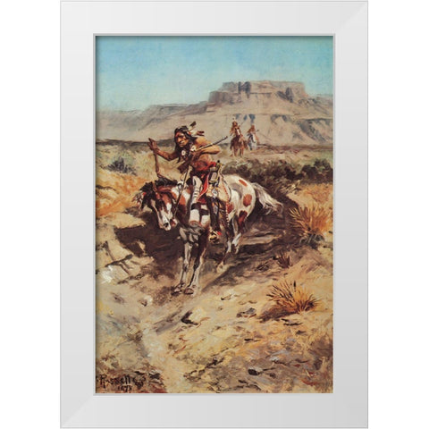 Indians on Horseback White Modern Wood Framed Art Print by Russell, Charles Marion