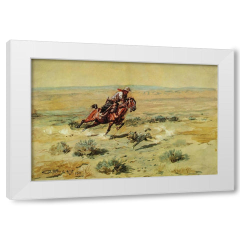 Roping a Wolf White Modern Wood Framed Art Print by Russell, Charles Marion