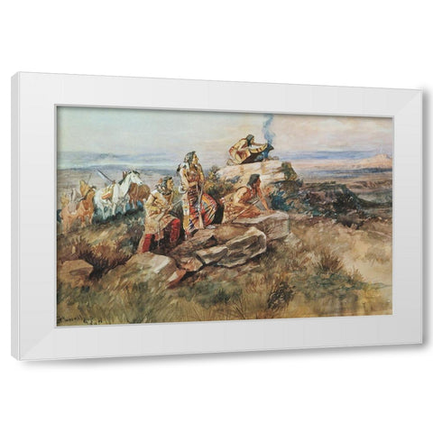 Smoke Signal White Modern Wood Framed Art Print by Russell, Charles Marion