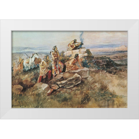 Smoke Signal White Modern Wood Framed Art Print by Russell, Charles Marion