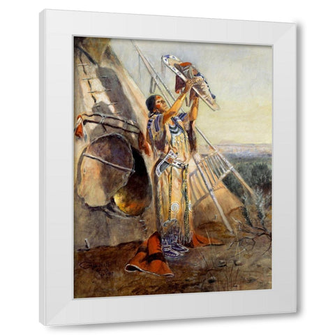 Sun Worship in Montana White Modern Wood Framed Art Print by Russell, Charles Marion