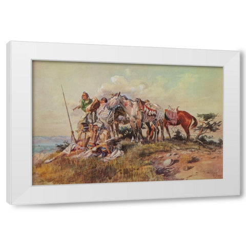 Watching for the Smoke Signal White Modern Wood Framed Art Print by Russell, Charles Marion