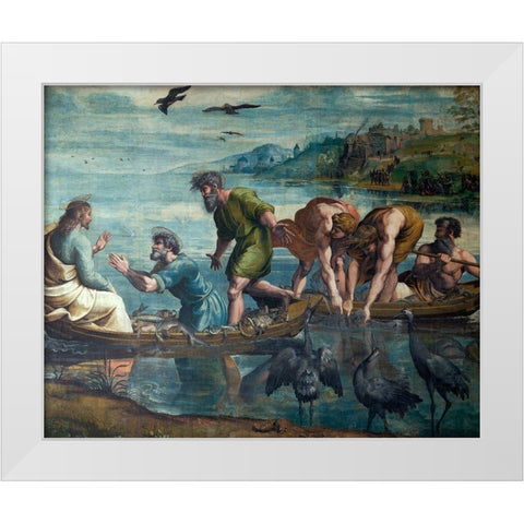 The Miraculous Draft of Fishes White Modern Wood Framed Art Print by Raphael