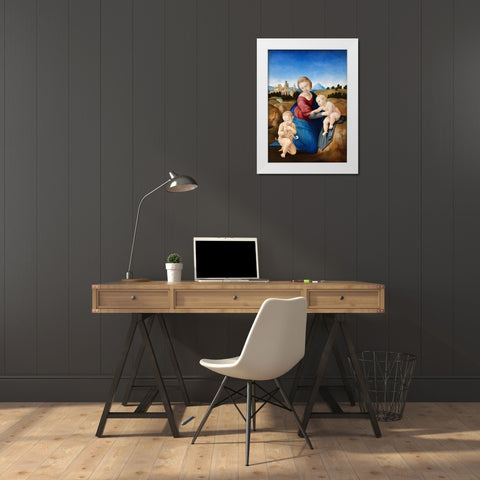 Madonna and Child with the Infant Saint John White Modern Wood Framed Art Print by Raphael