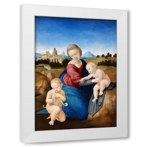 Madonna and Child with the Infant Saint John White Modern Wood Framed Art Print by Raphael