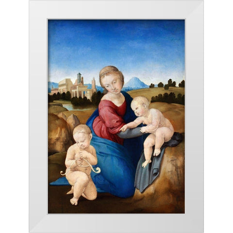 Madonna and Child with the Infant Saint John White Modern Wood Framed Art Print by Raphael
