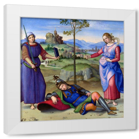An Allegory-Vision of a Knight White Modern Wood Framed Art Print by Raphael