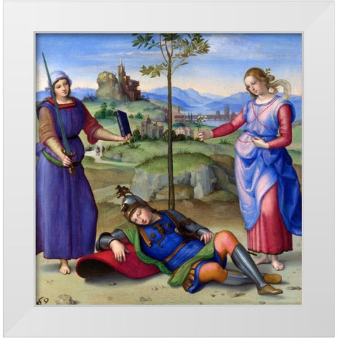 An Allegory-Vision of a Knight White Modern Wood Framed Art Print by Raphael