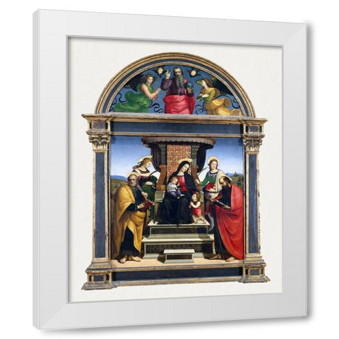 Madonna and Child Enthroned with Saints White Modern Wood Framed Art Print by Raphael
