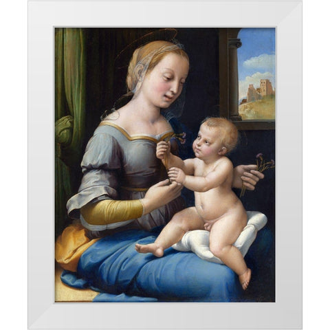 The Madonna of the Pinks White Modern Wood Framed Art Print by Raphael
