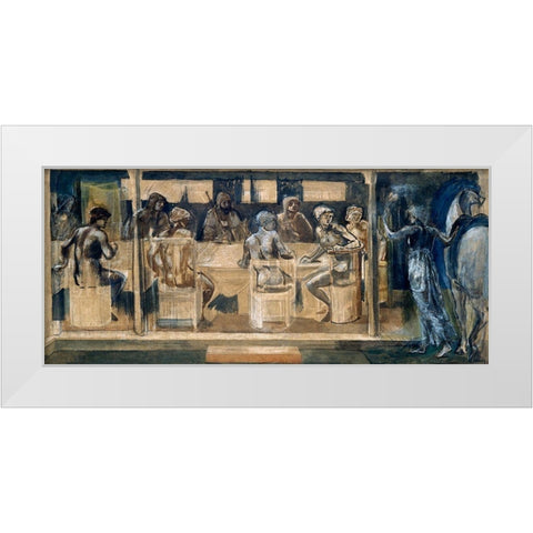 Quest for the Holy Grail-Study for the Summons White Modern Wood Framed Art Print by Burneâ€“Jones, Edward