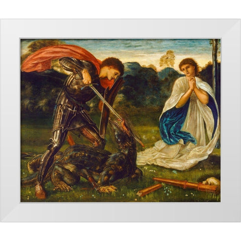 The Fight-St George kills the Dragon VI White Modern Wood Framed Art Print by Burneâ€“Jones, Edward