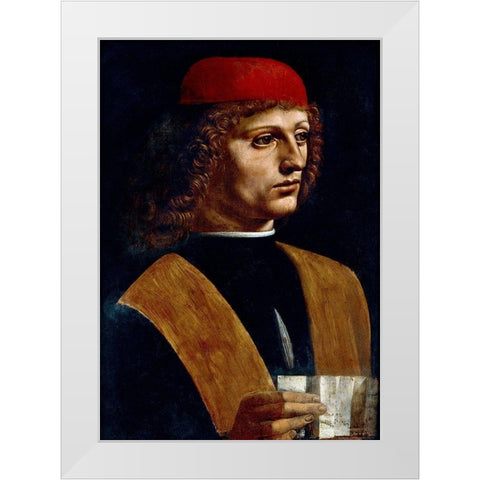 The Portrait of a Musician White Modern Wood Framed Art Print by da Vinci, Leonardo