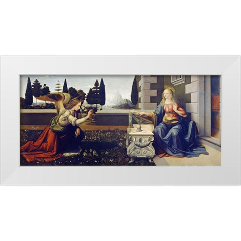 The Annunciation White Modern Wood Framed Art Print by da Vinci, Leonardo