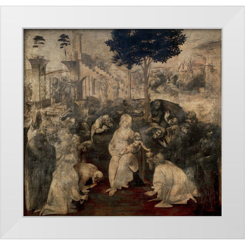 Adoration of the Magi White Modern Wood Framed Art Print by da Vinci, Leonardo
