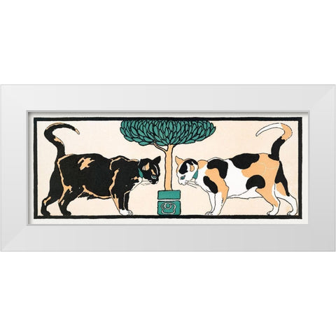 Cats under a tree White Modern Wood Framed Art Print by Penfield, Edward