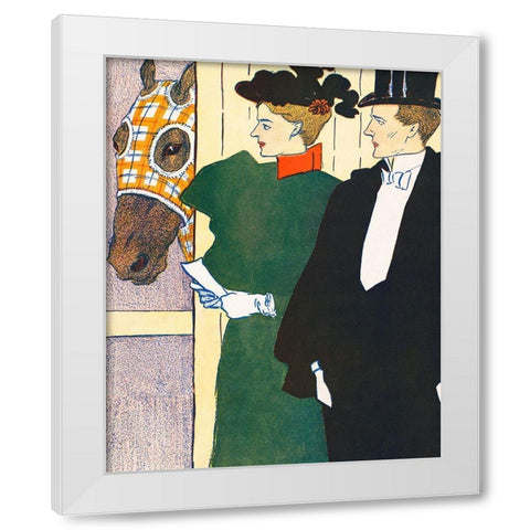 Woman holding a horse racing ticket White Modern Wood Framed Art Print by Penfield, Edward