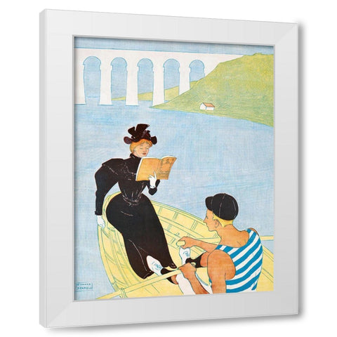 Woman reading in a row boat White Modern Wood Framed Art Print by Penfield, Edward