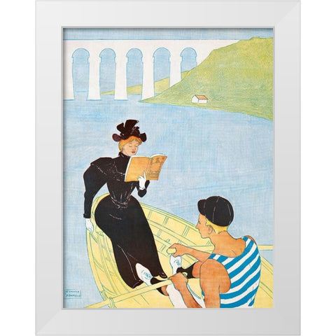 Woman reading in a row boat White Modern Wood Framed Art Print by Penfield, Edward