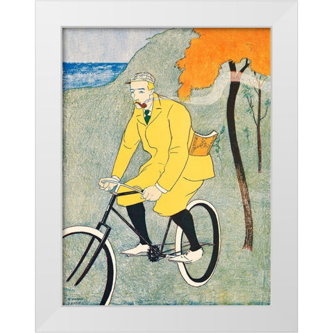 Man Riding Bicycle White Modern Wood Framed Art Print by Penfield, Edward