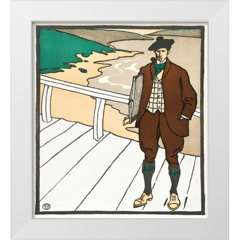 Man Smoking a Pipe White Modern Wood Framed Art Print by Penfield, Edward