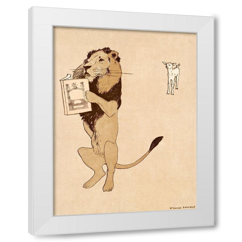Lion and a book 1894 White Modern Wood Framed Art Print by Penfield, Edward