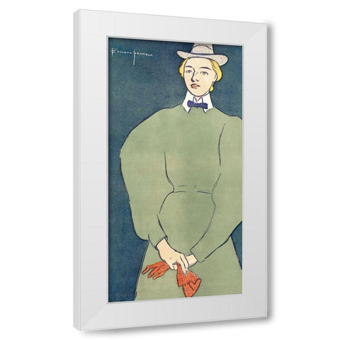 Woman holding gloves (1896) White Modern Wood Framed Art Print by Penfield, Edward