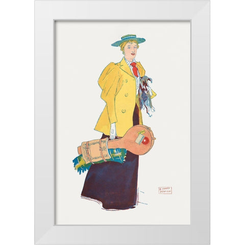 Woman holding dog and stuffs White Modern Wood Framed Art Print by Penfield, Edward