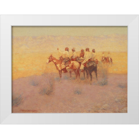 Apaches Listening White Modern Wood Framed Art Print by Remington, Frederic