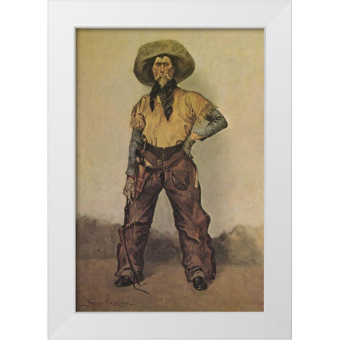 Cowboy White Modern Wood Framed Art Print by Remington, Frederic