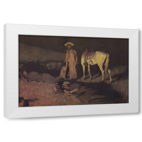 In From the Night Herd White Modern Wood Framed Art Print by Remington, Frederic