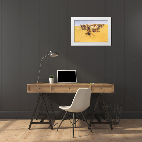 Old Time Plains Fight White Modern Wood Framed Art Print by Remington, Frederic