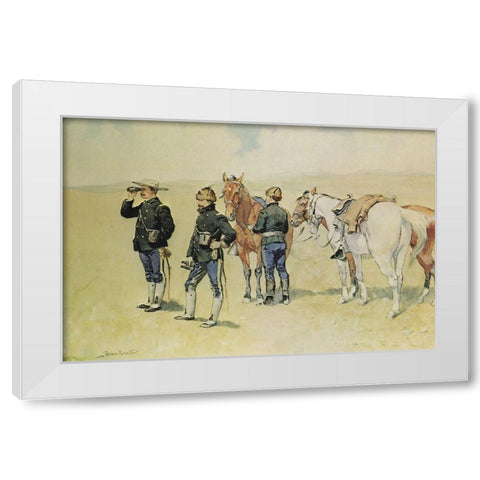 The Scouts White Modern Wood Framed Art Print by Remington, Frederic