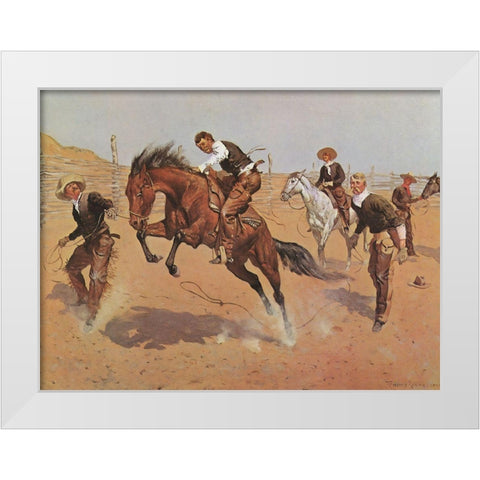 Turn Him Loose White Modern Wood Framed Art Print by Remington, Frederic