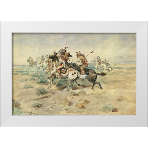 Indian Fight White Modern Wood Framed Art Print by Russell, Charles Marion