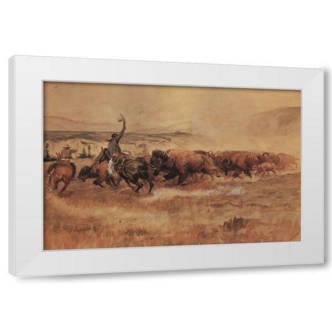 Pablo Allard Buffalo Drive White Modern Wood Framed Art Print by Russell, Charles Marion