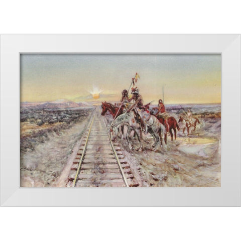 Trail of the Iron Horse White Modern Wood Framed Art Print by Russell, Charles Marion