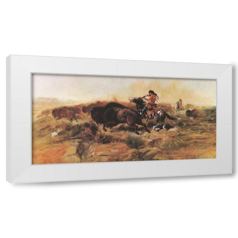 Wild Meat for Wild Men White Modern Wood Framed Art Print by Russell, Charles Marion