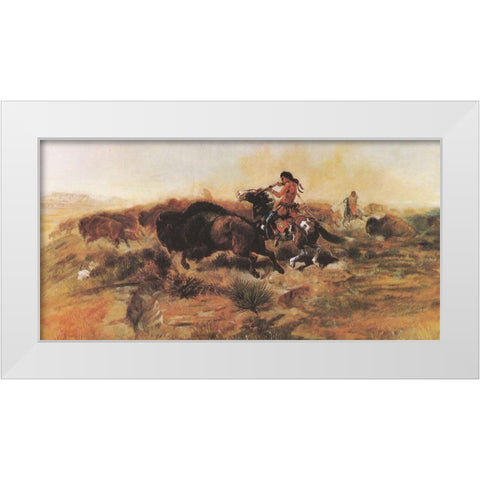 Wild Meat for Wild Men White Modern Wood Framed Art Print by Russell, Charles Marion