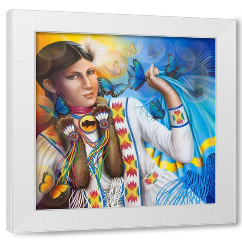 Soshone Butterfly Dance White Modern Wood Framed Art Print by Ferraro