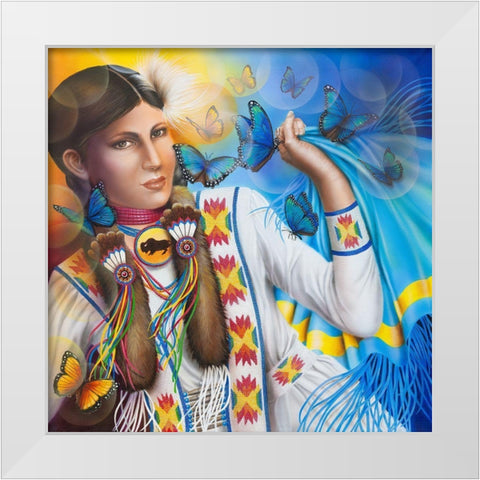 Soshone Butterfly Dance White Modern Wood Framed Art Print by Ferraro