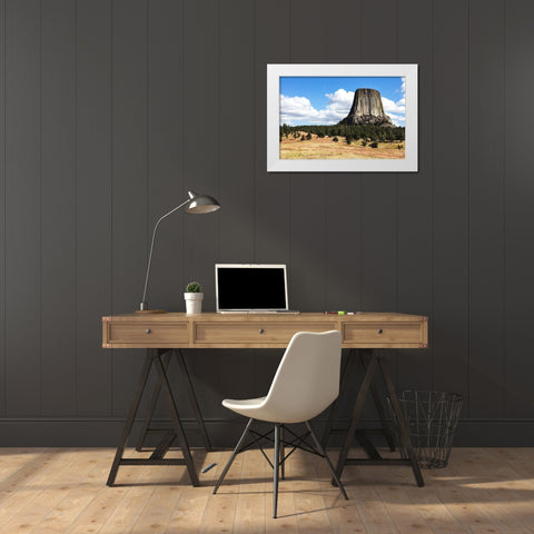 Americas first declared national monument-Devils Tower-Wyoming White Modern Wood Framed Art Print by Highsmith, Carol