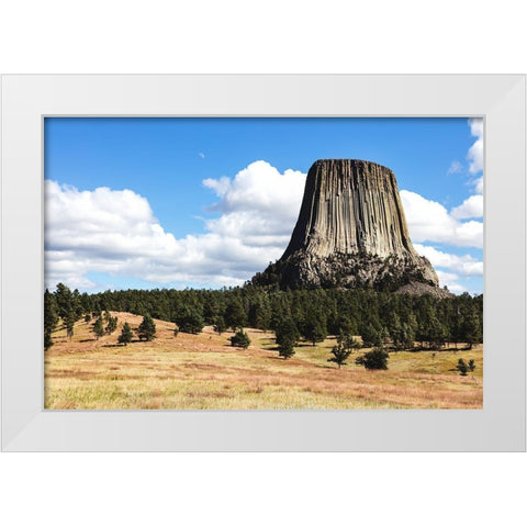 Americas first declared national monument-Devils Tower-Wyoming White Modern Wood Framed Art Print by Highsmith, Carol